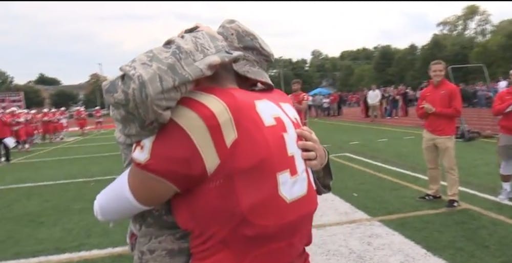 Senior football player Nick Toledo surprised by his&nbsp;brother who he hadn't seen in three years.