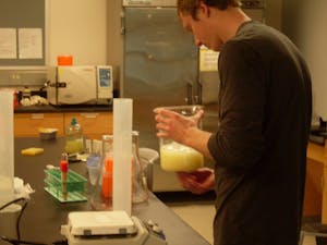 	Bobby Geiger works in the chemistry lab at Otterbein. 