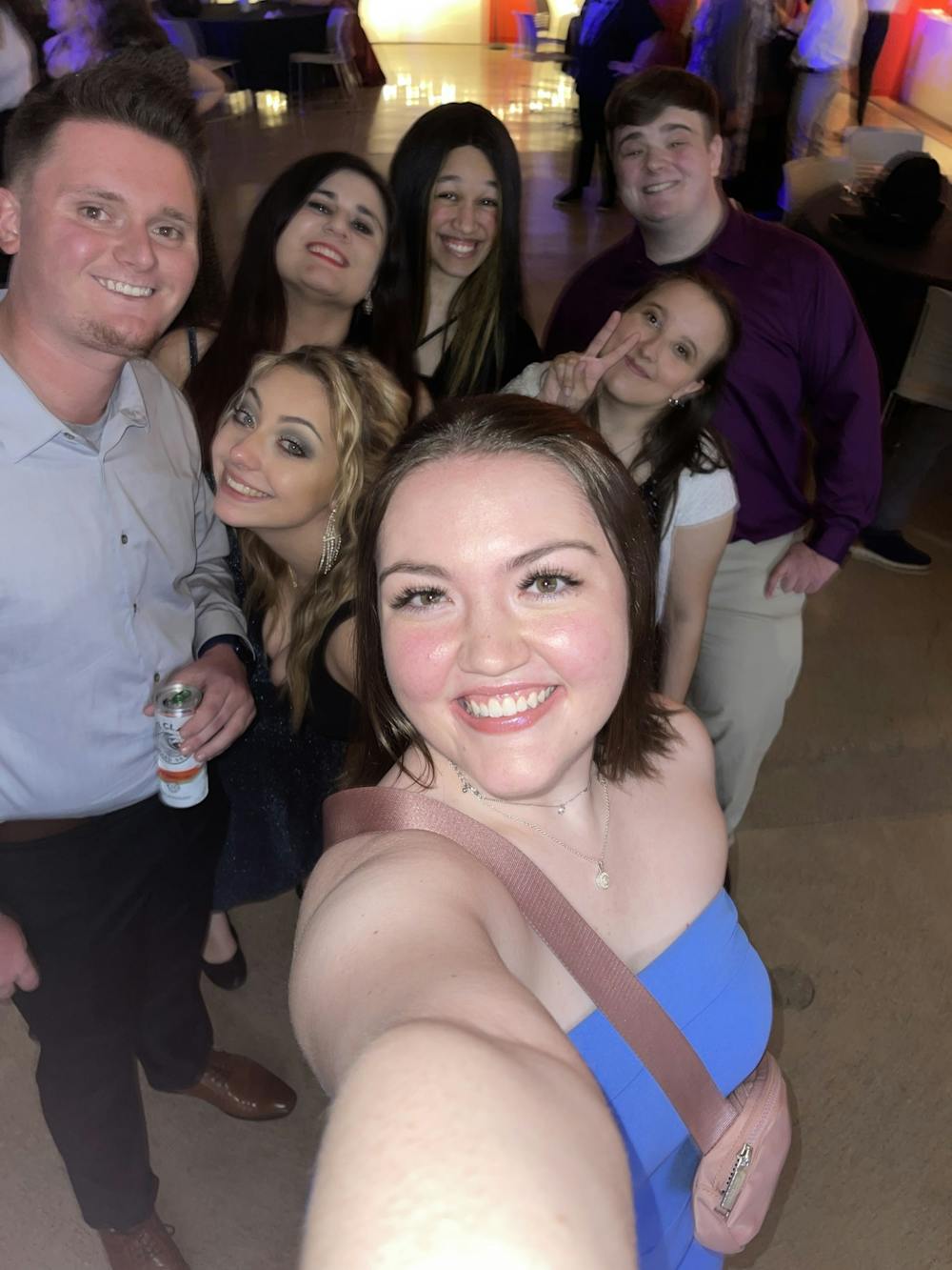 <p>Students at the Otter Ball. From left to right: Erica Bush, guest Hunter Voorhees, Ellie Newman, Jordan Hamzee, Alina Baer, Hayden Garrett, and Amy Hissrich.</p>