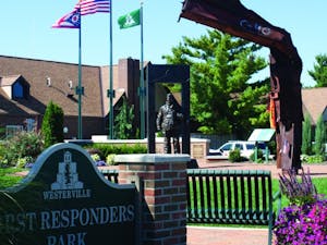 Westerville has a piece of the North Tower from the Twin Towers in its memorial park on Main Street.