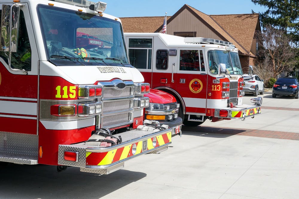 <p>The Westerville Fire Department parks their fire engines outside on March 29, 2022.</p>