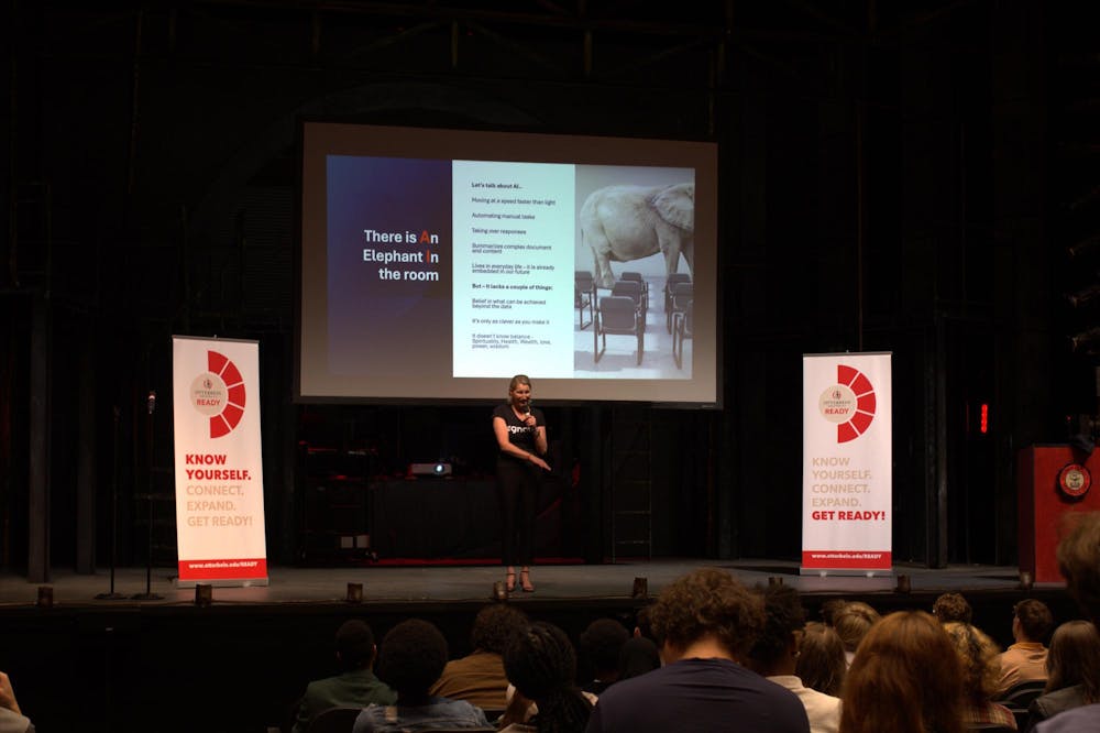 <p>Board of trustees member Mechelle Buys du Plessis spoke about AI at the senior kickoff keynote on READY Day in 2025.</p>