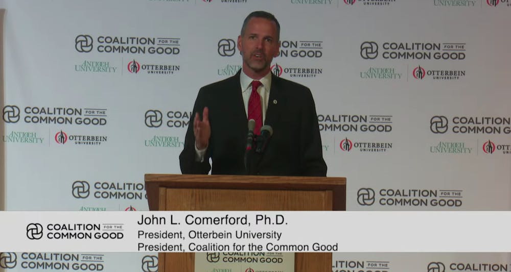<p>A screenshot of President Comerford speaking at the 2023 Coalition for the Common Good announcement</p>