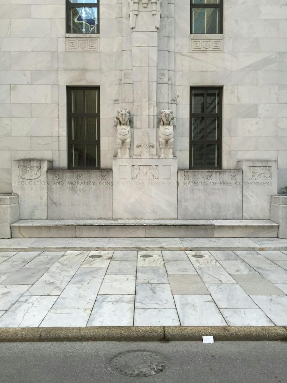 <p>Pictured: Ohio State Courthouse, inscription reads: Education and morality constitute the force and majesty of free government.</p>