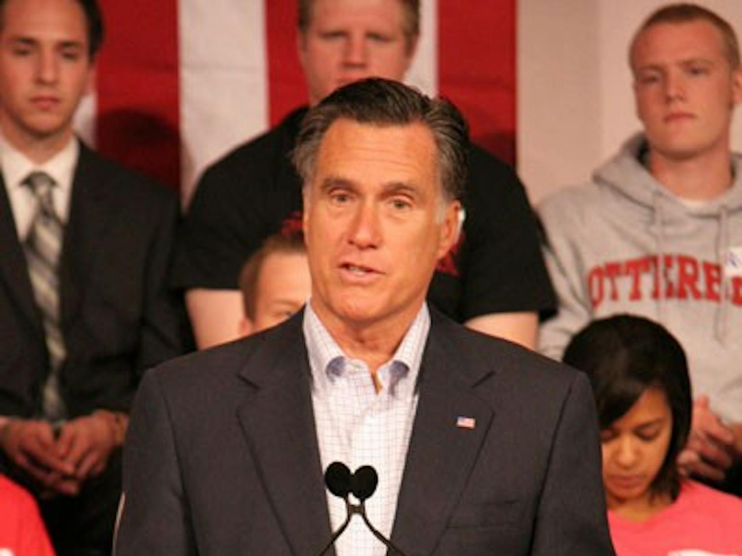 Romney gives his speech to the public audience