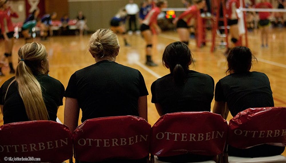 	<p>The OC volleyball team coaches watch on as their team continues to dominate the court.</p>