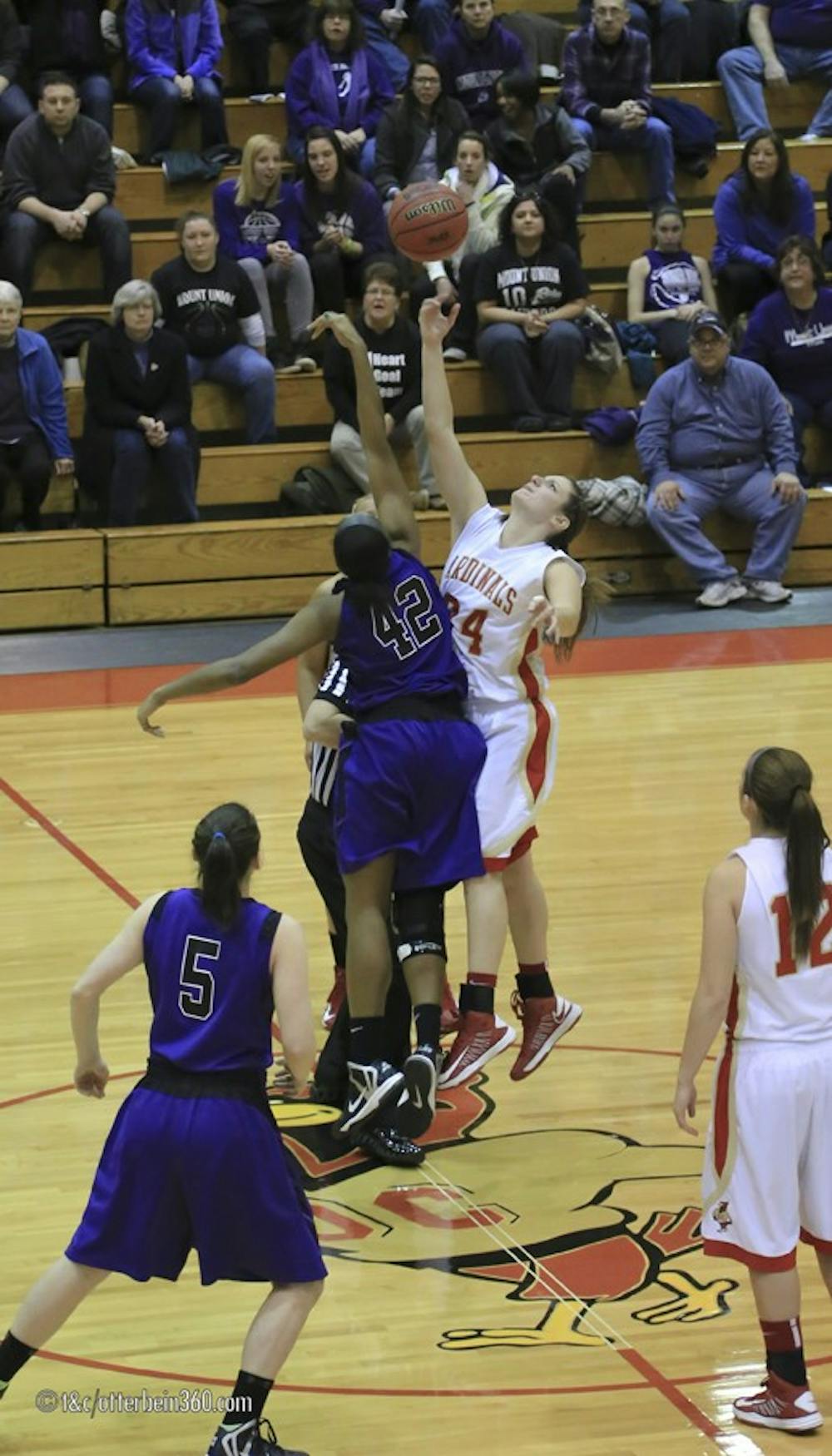 	<p>Tabatha Piper kicks off the game vs. Mount Union with the tipoff.</p>