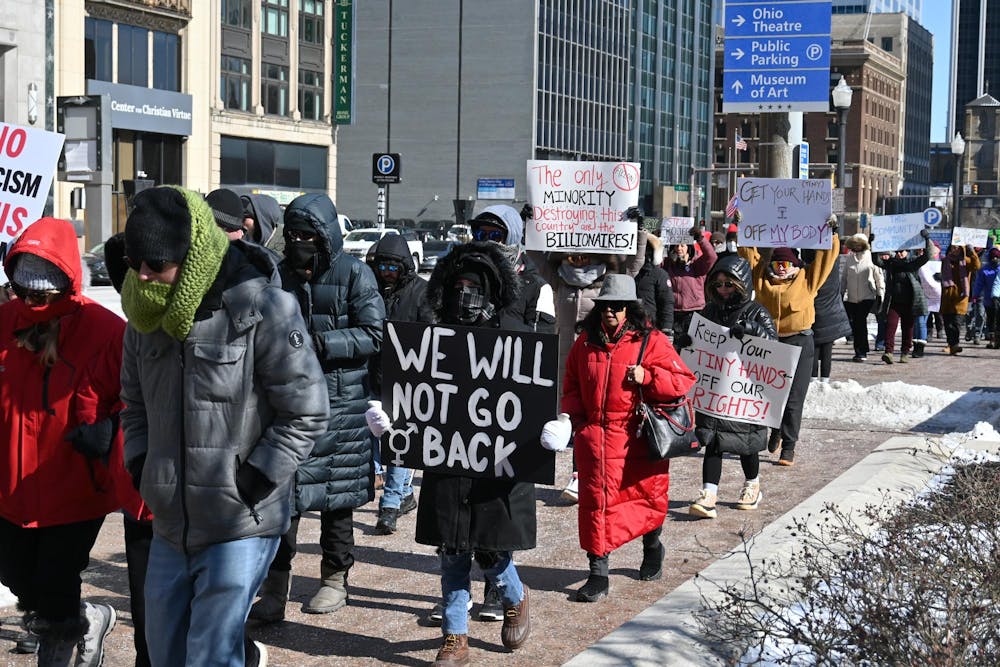 <p>Protest march led by the 50501 movement on Presidents Day. The message of the protest is in response to actions taken by the Trump administration, which they believe are executive overreach.</p>