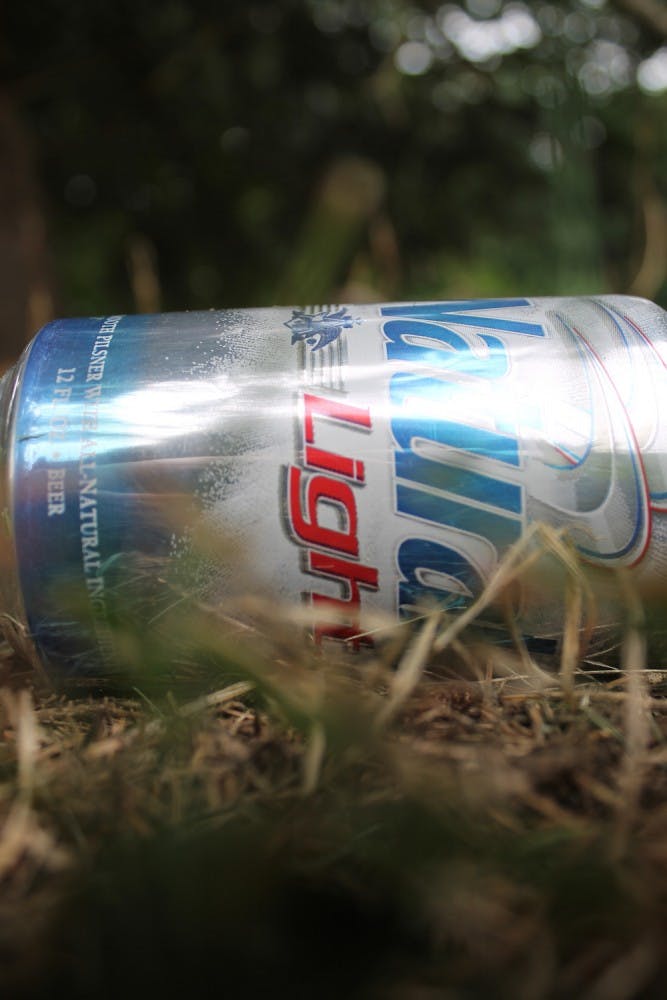 Empty Natural Light can behind Otterbein's Home Street Commons.