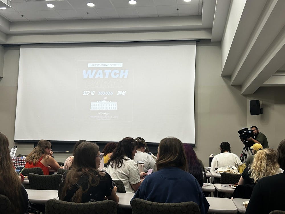 Students waiting for the presidential debate watch to start 