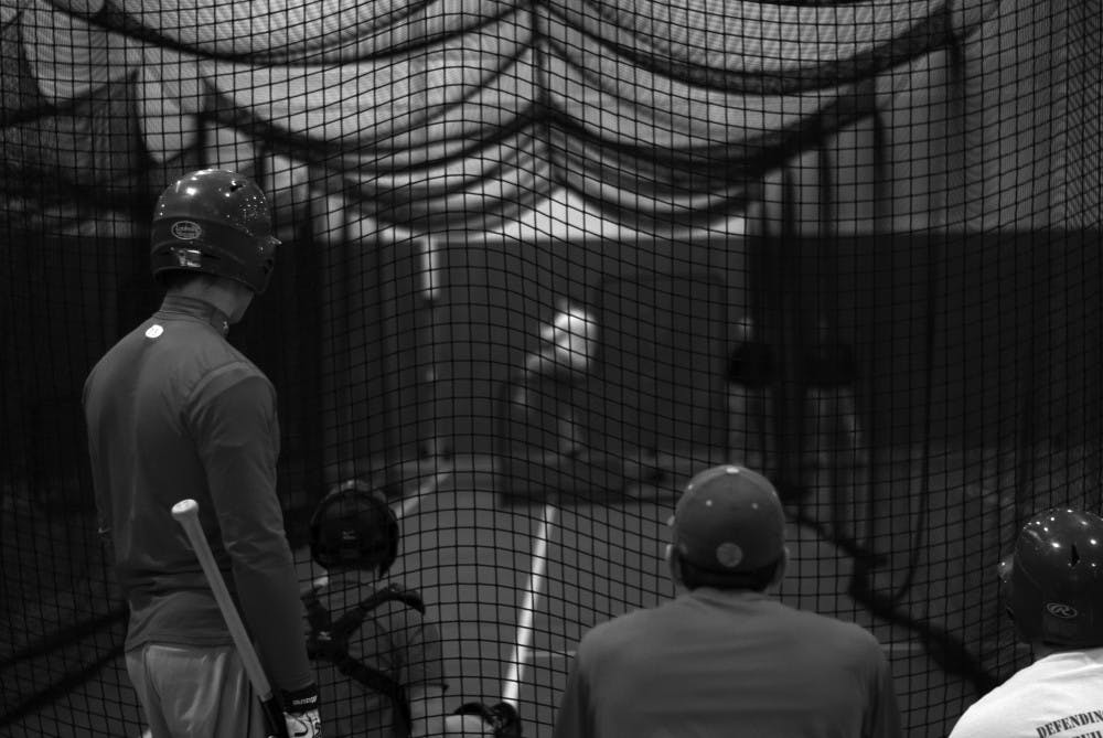 	The nets inside the Clements Center allow the baseball team to prepare for the season when it’s too cold to be outside.