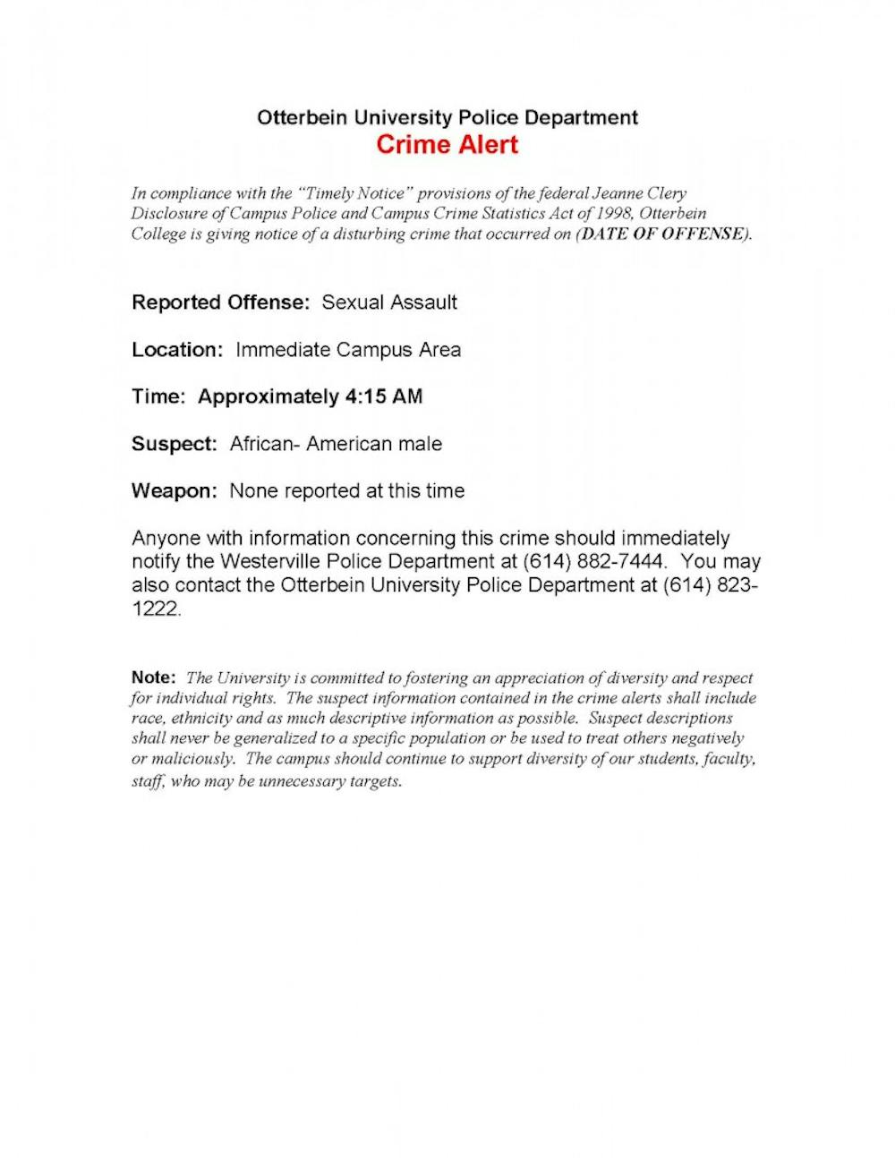	<p>The crime alert issued by Otterbein Police Chief Larry Banaszak</p>