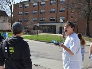 Quinn Seevers shouts at Mark Harrington, the president of Created Equal