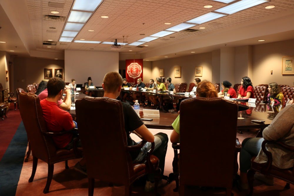 <p>Student Government convene in the Roush Hall Board room to discuss issues of importance to the campus community.</p>