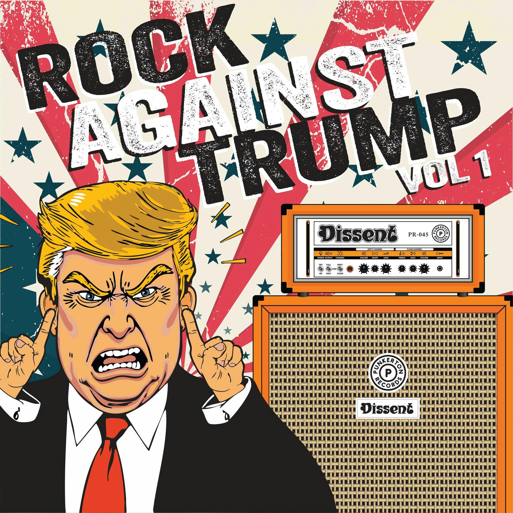 An animated depiction of Donald J. Trump and a speaker.