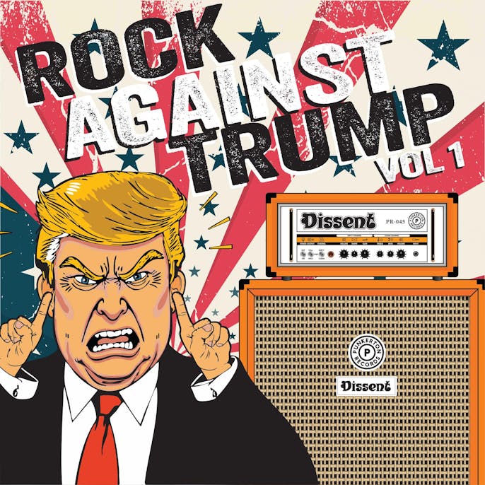 An animated depiction of Donald J. Trump and a speaker.