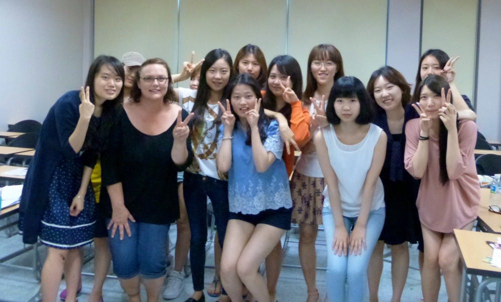 	Shannon Lakanen and her students on the last day of class at Duksung Women’s University. Photo courtesy of Shannon Lakanen. 