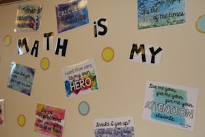 Math inspiration wall in Sandy Light's classroom