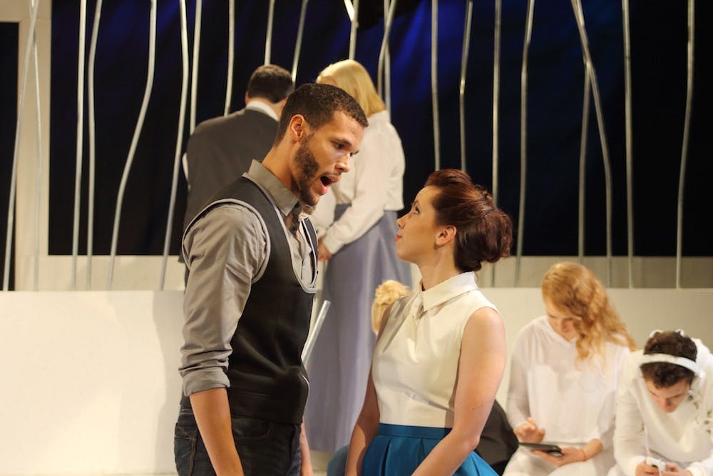 <p>Jordan Donica and Afton Welch star as Benedick and Beatrice in&nbsp;Otterbein University's rendition of Much Ado About Nothing.</p>