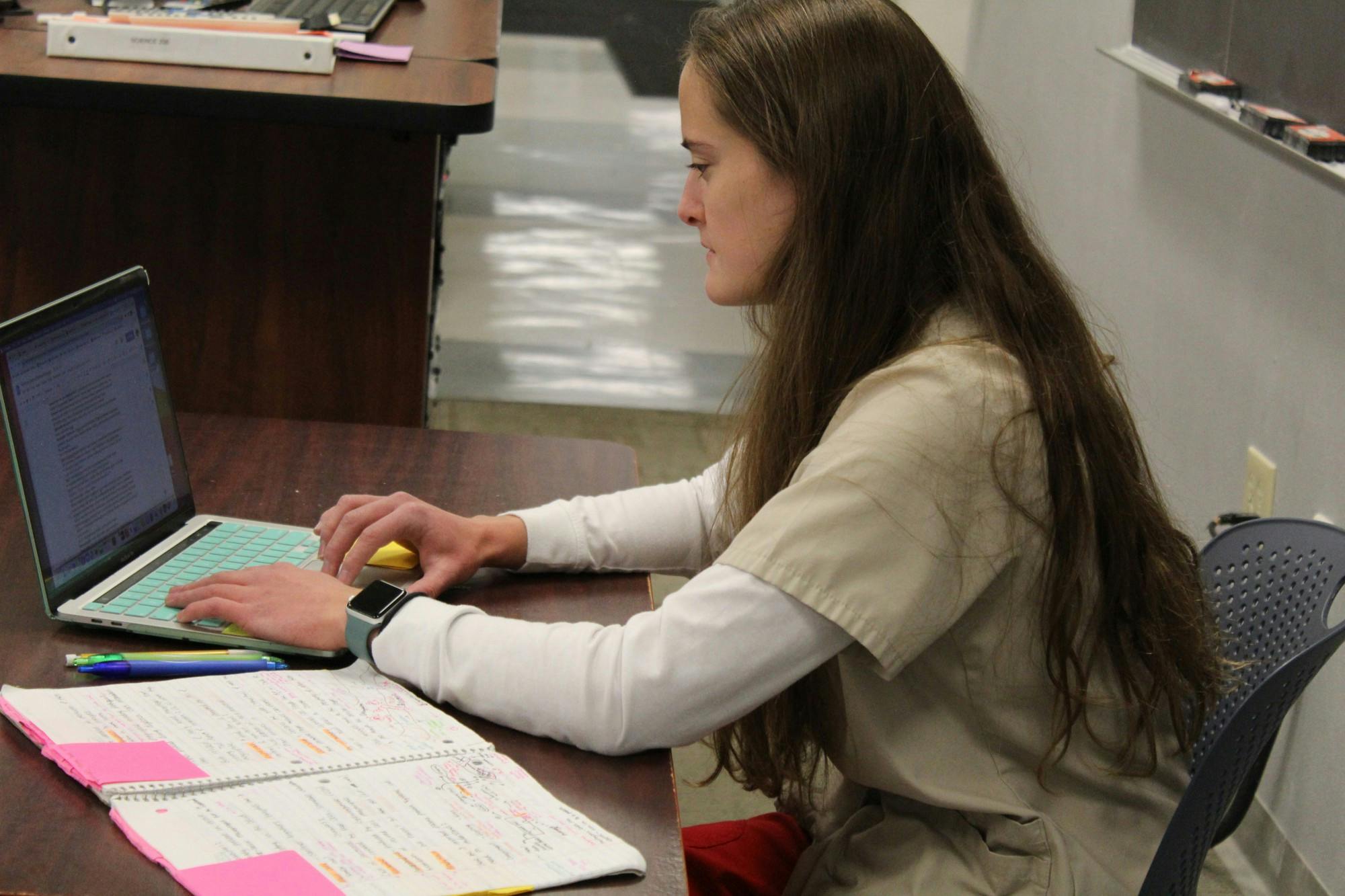 Sophomore nursing student Madi Brokaw studies for her classes.