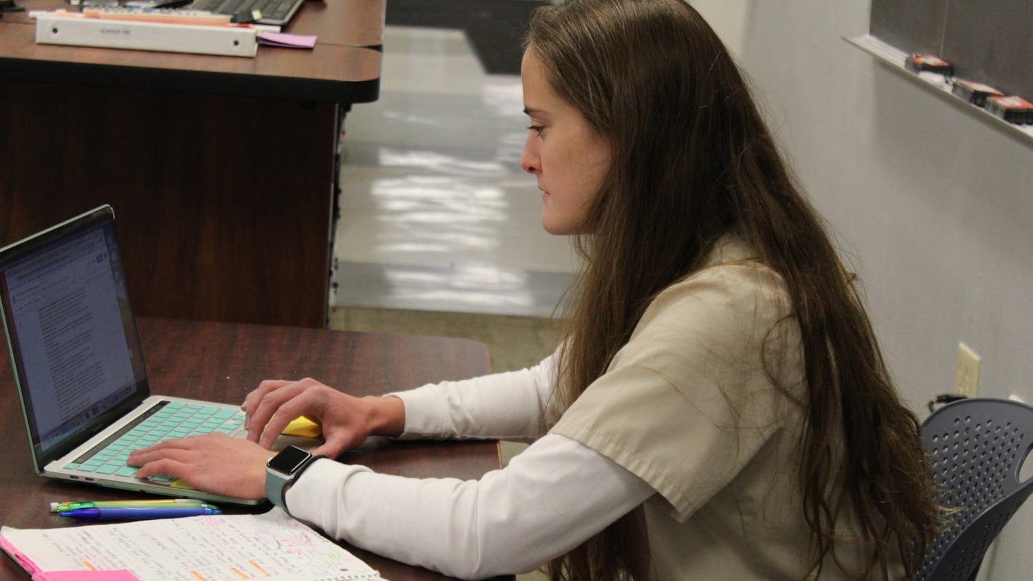 Sophomore nursing student Madi Brokaw studies for her classes.