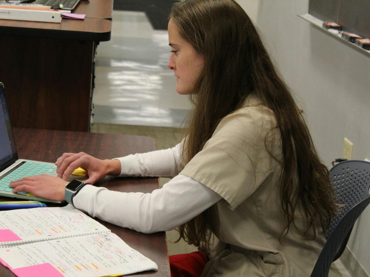 Sophomore nursing student Madi Brokaw studies for her classes.