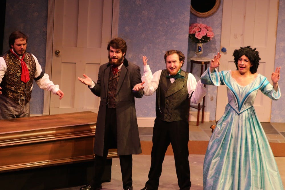 Hans Von Bismarck (Evan Moore-Coll),&nbsp;Agamemnon Buckner (Jack Labrecque),&nbsp;Phelim O’Shaughnessy (Phil Cunningham)&nbsp;and&nbsp;Jean-François Millet (J.T. Wood) preparing to open the casket supposedly holding Millet's body.