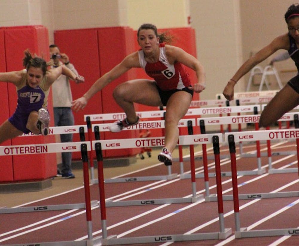 	<p>This past weekend freshman Abbey Gray (middle) placed sixth in the 60-meter hurdles with 9.47 seconds and finished fourth in women’s long jump with 5.32 meters.</p>