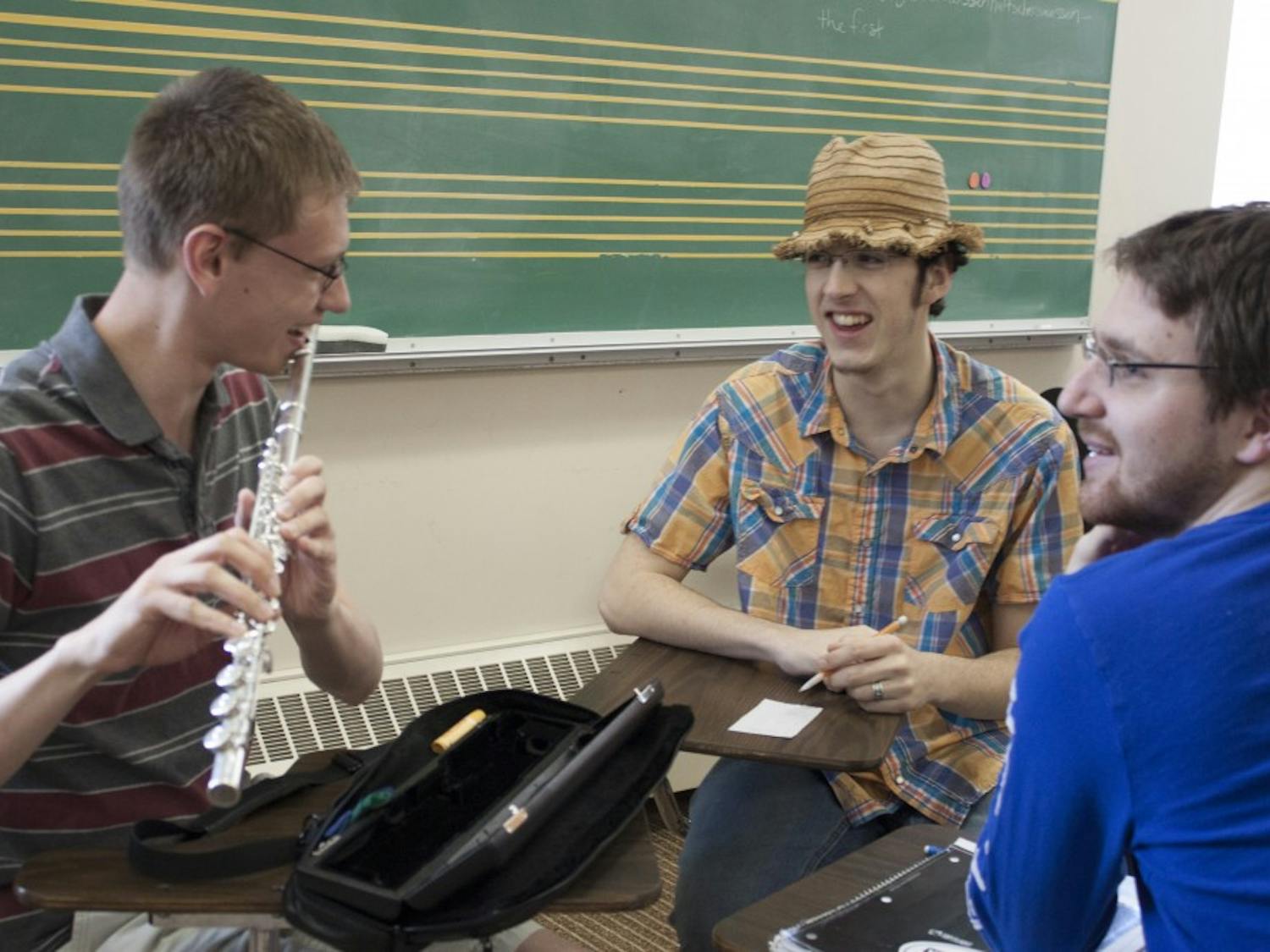 	Students working together during a composition class.