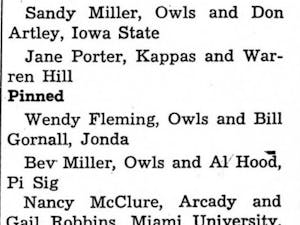 Before Facebook, Cupid's Capers kept people updated about relationship statuses around campus. If someone gave Greek letters to another, that was what lavaliered meant. When someone was pinned, the man would give his sweetheart a pin, formalizing their relationship.
