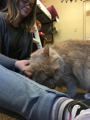 Grace Hagan cuddles with her cat, Waves