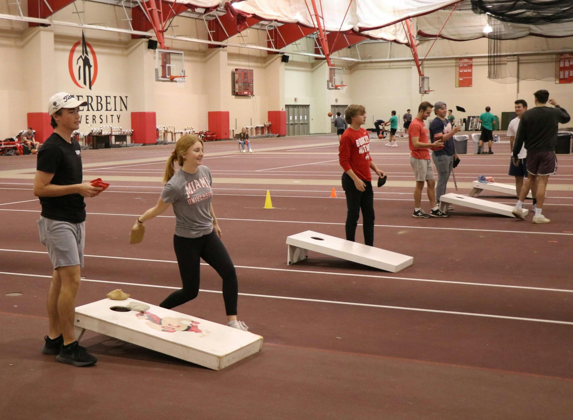 Students compete in the playoffs for Otterbein's Cornhole League on Nov. 9.