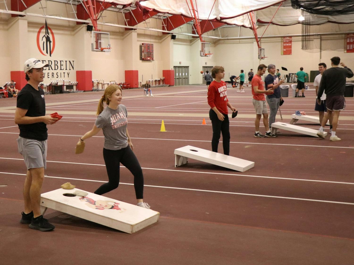 Students compete in the playoffs for Otterbein's Cornhole League on Nov. 9.