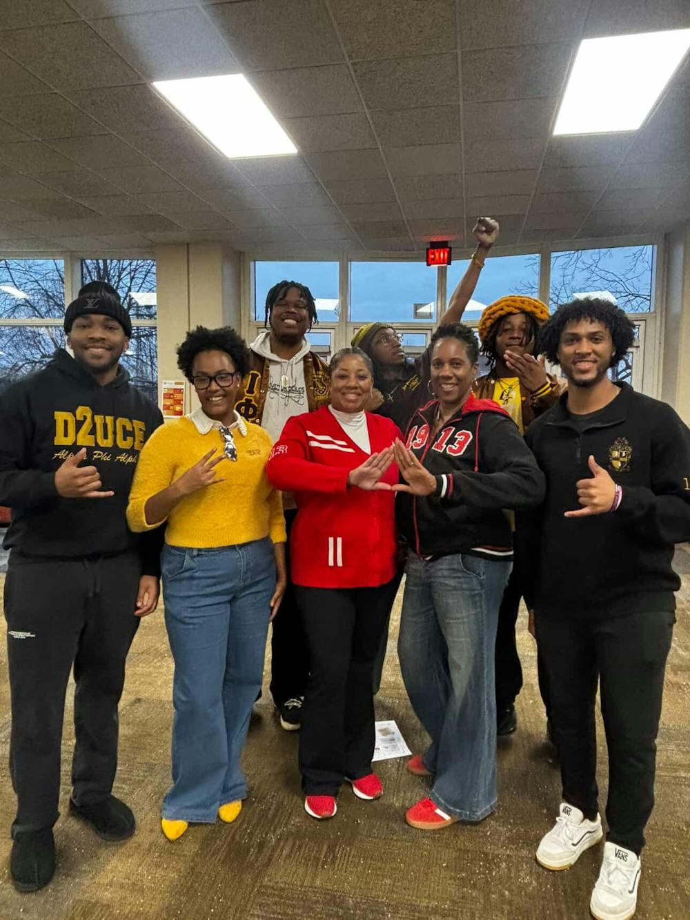 Black Greek life members at the Winter Involvement Fair
