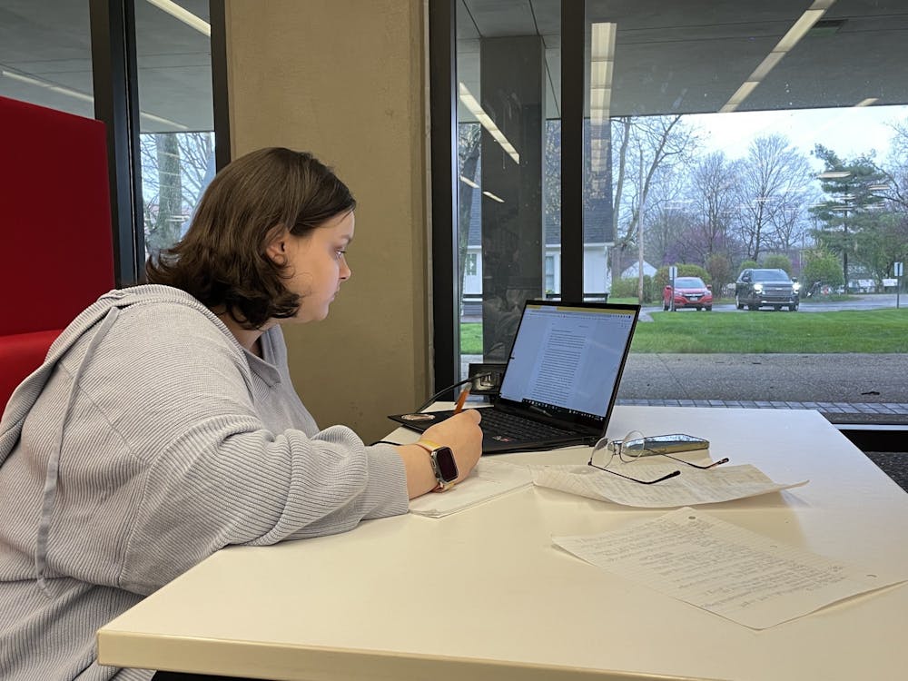 <p>Pictured: Abigail Wilson (Class of '23), studying for an upcoming test in the Otterbein library.</p>
