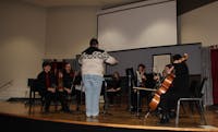The Otterbein orchestra rehearses for their concert