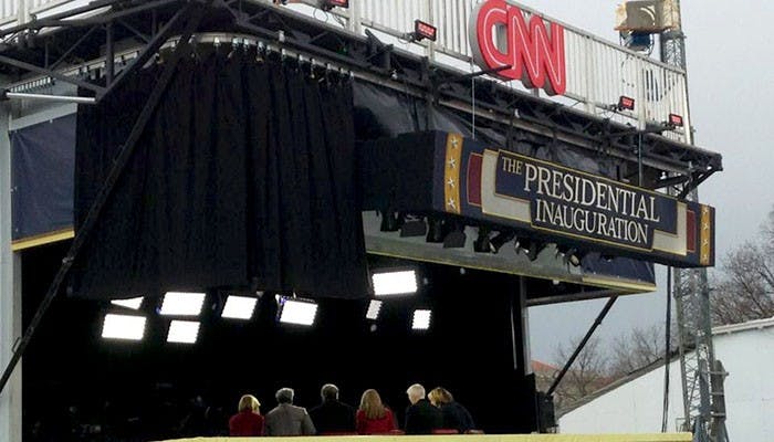 	The set of CNN as they covered the Inauguration.