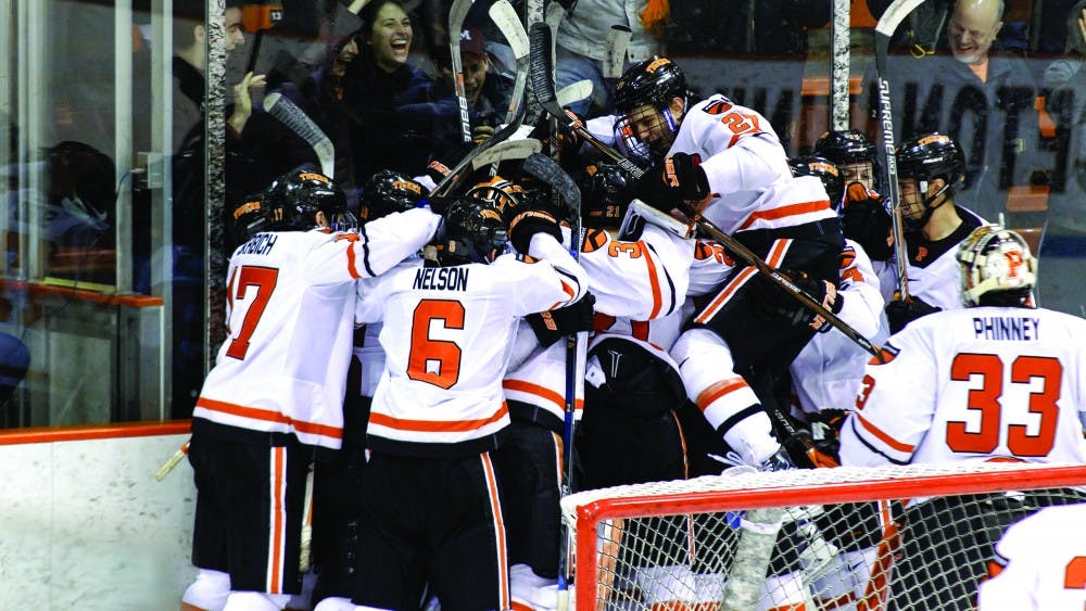 Princeton Hockey Players Celebrate after a Win
