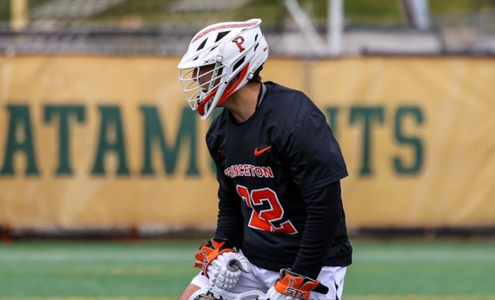 Princeton men's lacrosse player celebrating