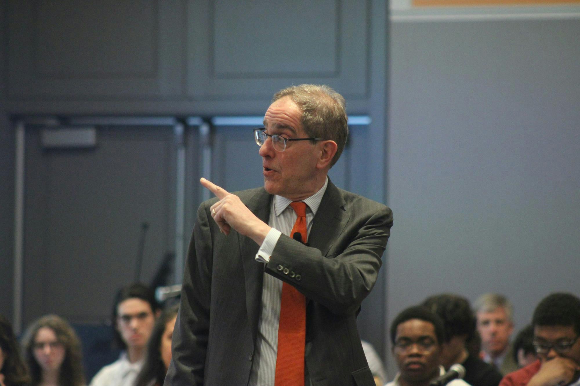 University President Christopher Eisgruber ’83 in front of a crowd. 