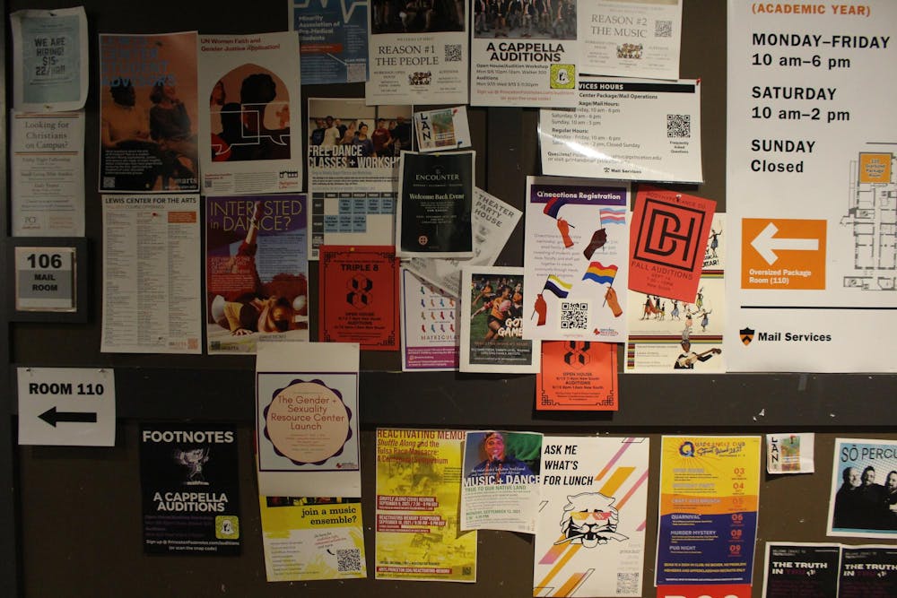 Wall with various posters advertising different student activities.