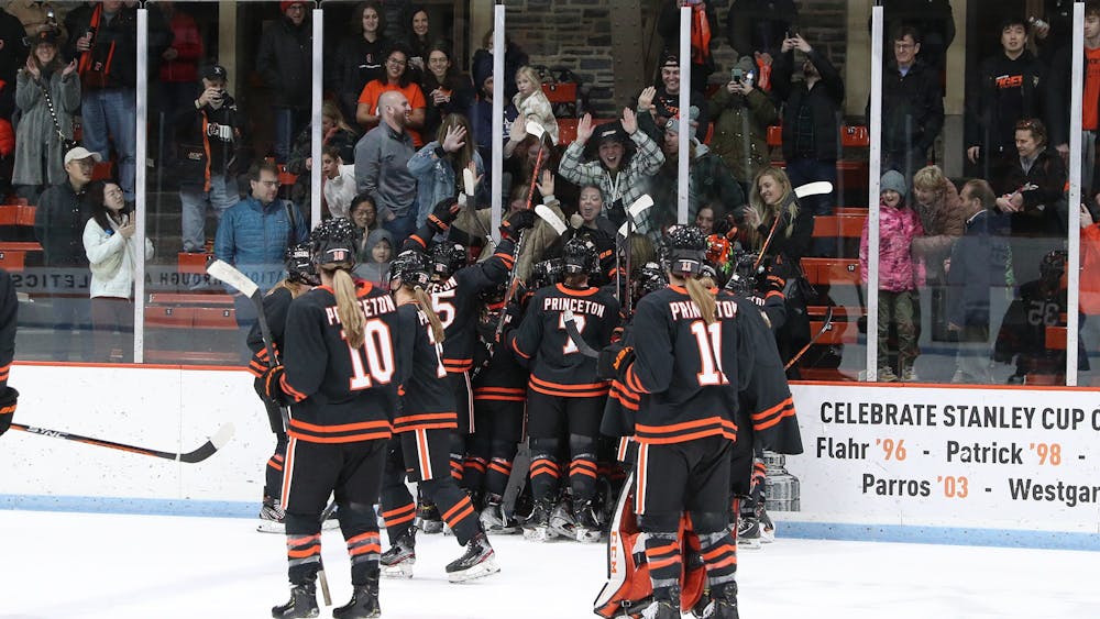 <h5>The Tigers celebrate a goal on Hobey 100 weekend.</h5>
<h6>Courtesy of <a href="https://twitter.com/PWIH/status/1612123610558205958?s=20&amp;t=xQelPykwdwsSxk0YI_pqsw" target="_self">@PWIH/Twitter</a>.</h6>
