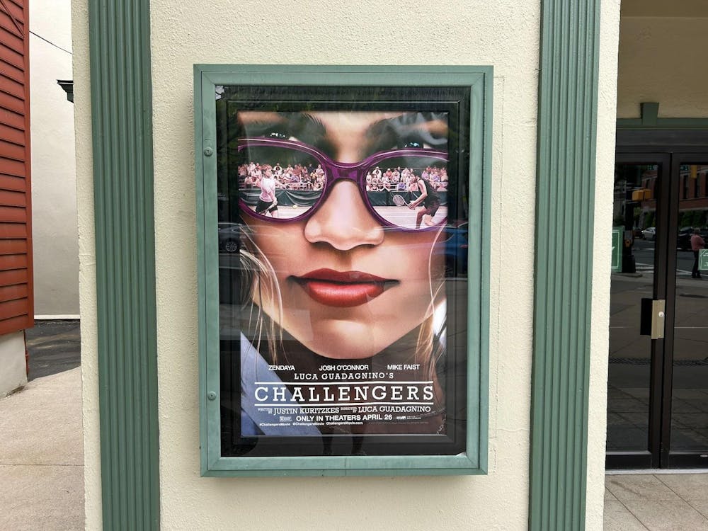 Poster display for the movie “Challengers” outside of the Garden Theatre.