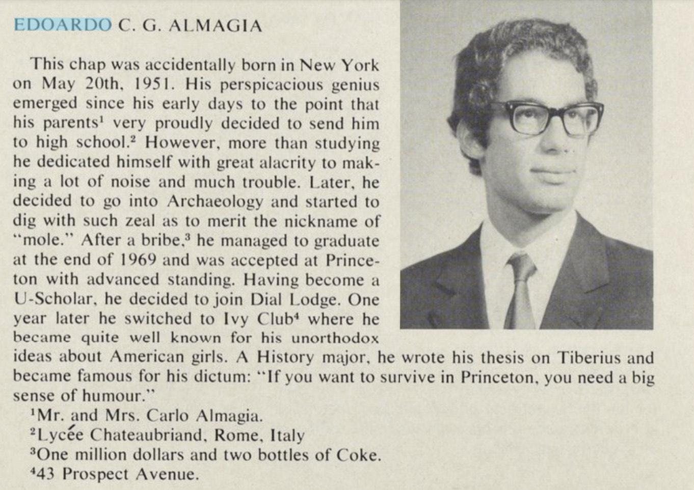 Almagià featured in the Freshman Herald in 1973