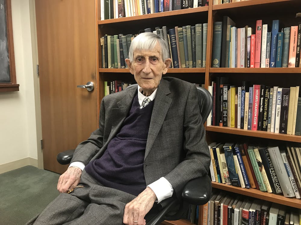 Freeman Dyson in his office at the Institute for Advanced Study in the spring of 2019.