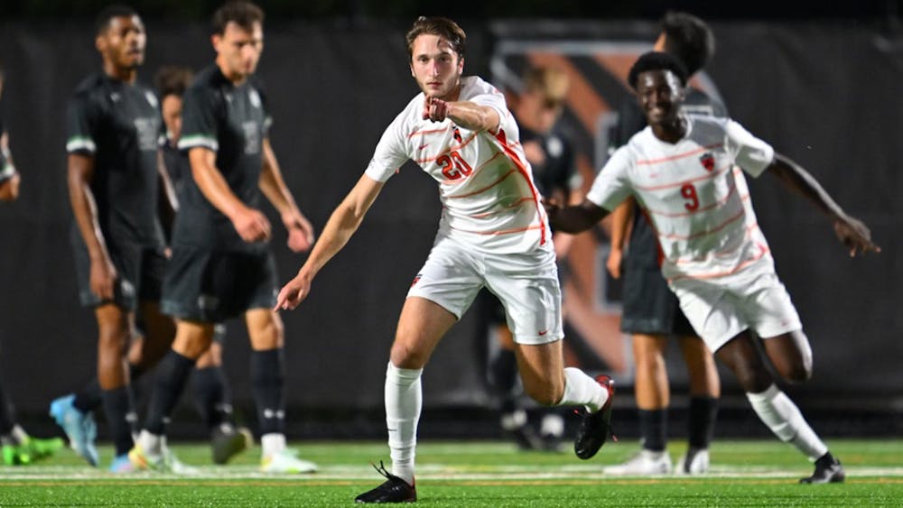 <h5>Gabriel Duchovny opened his college account with a looping goal to give the Tigers a 2–0 lead.</h5>
<h6><a href="https://goprincetontigers.com/news/2022/9/20/mens-soccer-blanks-loyola-2-0.aspx" target="_self">Courtesy of GoPrincetonTigers.</a></h6>