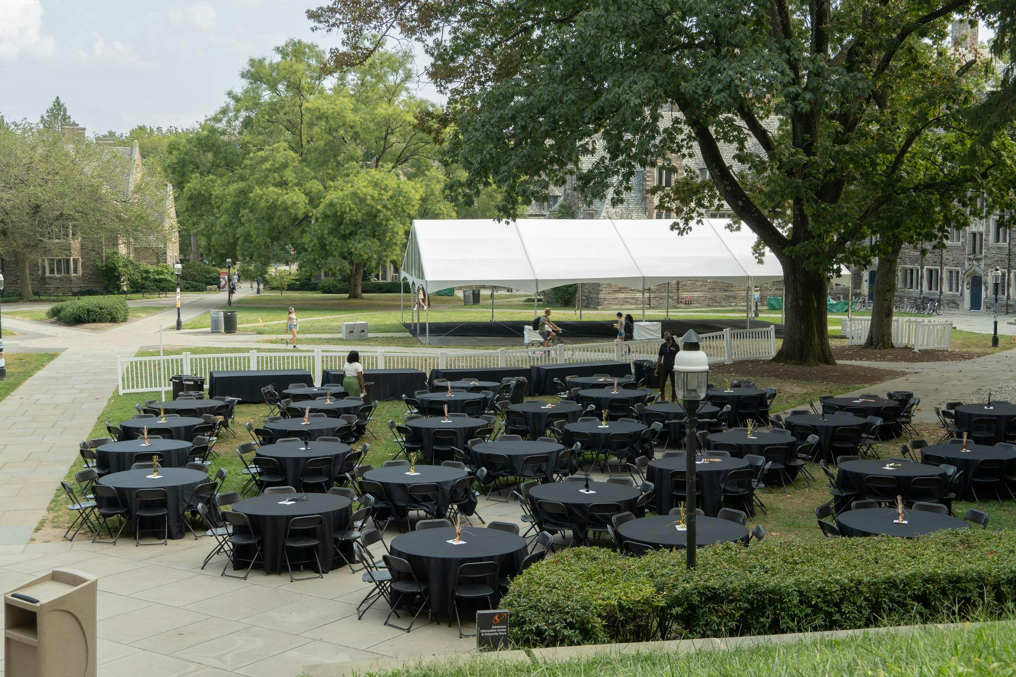 Tables are set up in the courtyard in front of the U-Store for the B(l)ack Together dinner hosted by the Black Student Union. 
