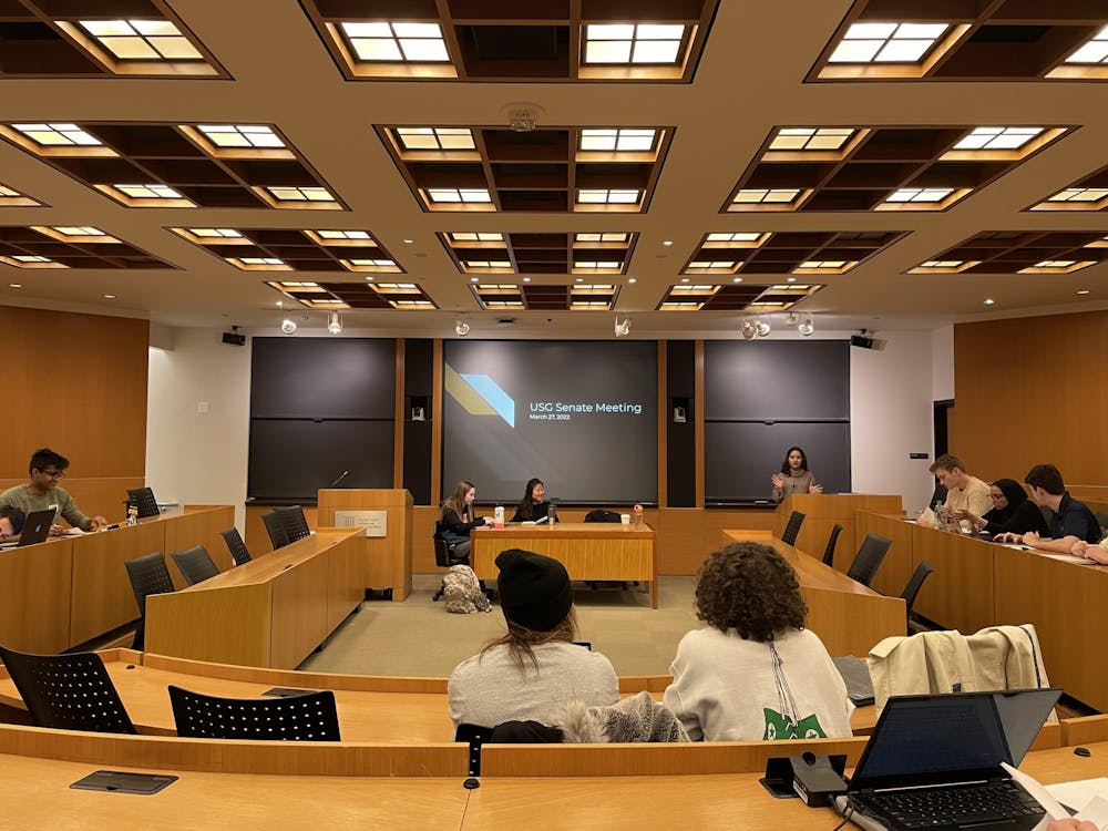<h5>USG Vice President Hannah Kapoor '23 opens the Senate meeting on Sunday, March 27.</h5>
<h6>Annie Rupertus / The Daily Princetonian</h6>