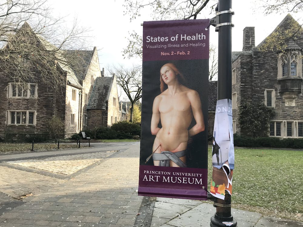 <p>An advertisement for the Art Museum exhibition, featuring Master of the Greenville Tondo’s piece, entitled “Saint Sebastian.”</p>
<h6>Photo Credit: Zachary Shevin / The Daily Princetonian</h6>