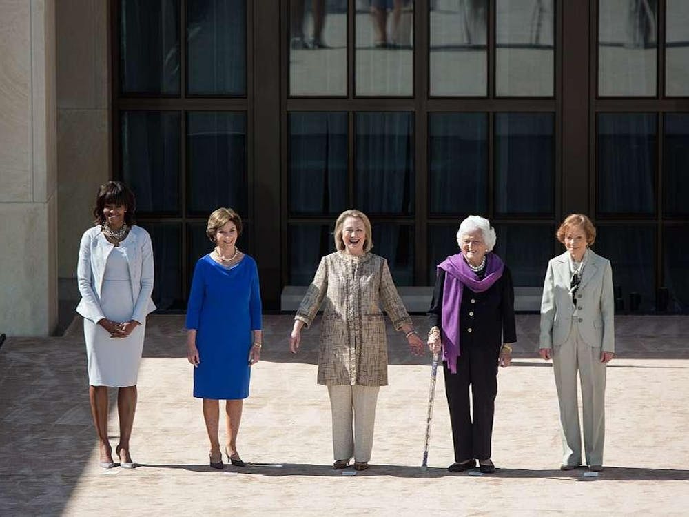 Five First Ladies of the United States. From left to right: Michelle Obama, Laura Bush, Hillary Clinton, Barbara Bush, and Rosalynn Carter.